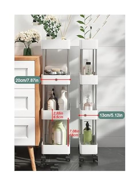 1pcs 3/4 Tier Rolling Utility Cart Storage Shelf Movable Gap Rack Kitchen Bathroom Slim Slide Organizer Livingroom(WHITE,X-Large)-v2cKUjCq