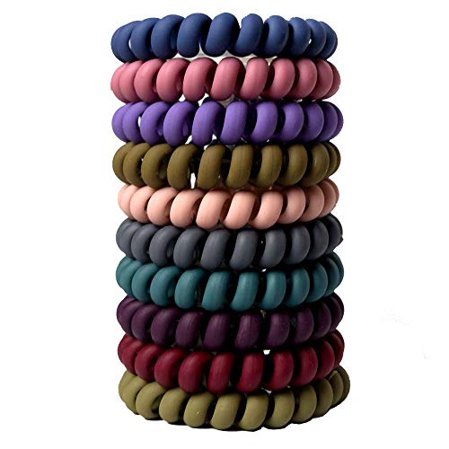 Spiral Hair Ties No Crease, Colorful Traceless Hair Ties, Elastic Coil Hair Ties for Women Girls, Matte Phone Cord Hair Ties, Waterproof Hair Coils for for Any Kinds of Hair