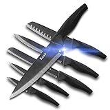 Wanbasion 6 Pezzi Set di coltelli da Cucina Professionali Chef, Set di coltelli Acciaio Inox Nero,...