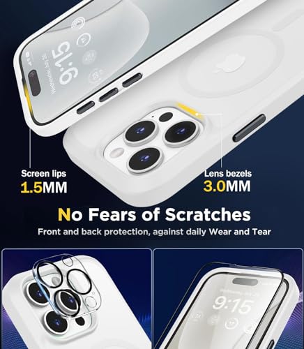 Image of BossKiss Compatible with iPhone 15 Pro Case, [Compatible with Magsafe] [Screen+Camera Protector] Magnetic Translucent Matte Women Men Girl Protective Cover for iPhone 15 Pro 6.1 inch, Frosted White