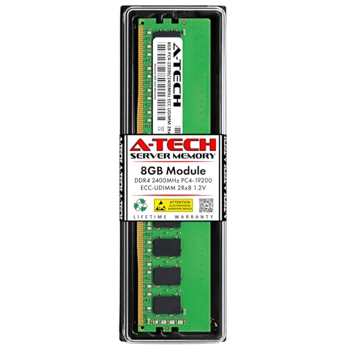 Image of A-Tech Server 8GB DDR4 2400MHz PC4-19200 ECC UDIMM 2Rx8 Dual Rank 1.2V ECC Unbuffered DIMM 288-Pin Server & Workstation RAM Memory Upgrade Module (A-Tech Enterprise Series)