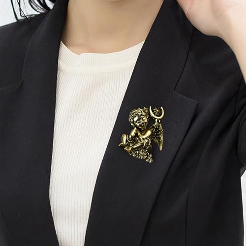 Image of Vintage Guardian Angel Jewelry Golden Crystal Flying Angel Wings Brooch Pin Wedding Bouquet Lapel Pin Jewelry for Women Bridal