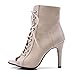 MIOKE Women's Peep Toe Dance Stilettos High Heels Sandals Fashion Sexy Lace Up Ladies Dress Pumps Ankle Booties Beige 9 M US
