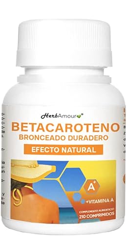 BETACAROTENO PARA EL BRONCEADO FUERTE | 210 Cpr.(Suministro Para 7 Meses)| Betacaroteno Alta Dosificación Para Acelerar El Bronceado De Extracto Seco De Zanahoria Con Vitamina A | No Gluten Y Lactosa