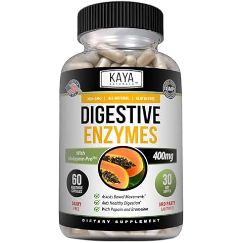 Kaya Naturals Digestive Enzymes with Prebiotics & Probiotics - Constipation & Bloating Relief - Weight Management Pills for Women & Men - Aids Immune Function - Digestion Support - 60 Veggie Capsules Cover