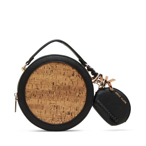 Anne Klein Womens Cork Circle Bag with Convertible Strap, Black