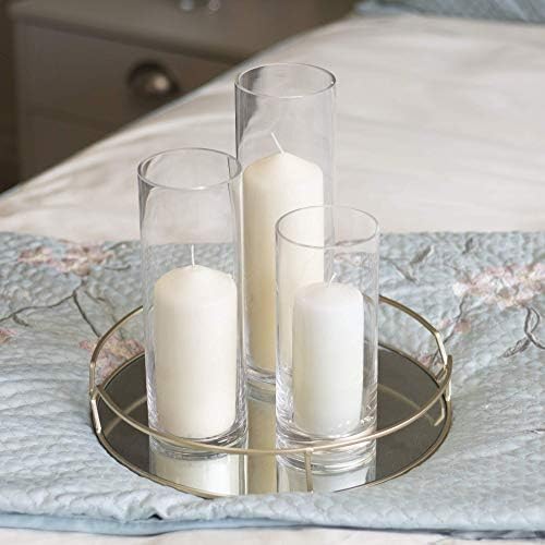 Glass Candle Cylinders - Set of 3 | Assorted Holders for Pillar Candles | Home Cylinder Vases | Crystal Clear Candle Holder Set | M&W