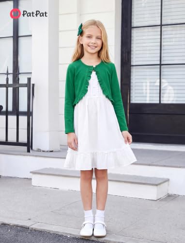 Image of PATPAT Girls Cardigan Bolero Size 4-12 Years Kids Knit Long Sleeve Ruffle Open Front Button Cover Up Cropped Tops for Girls