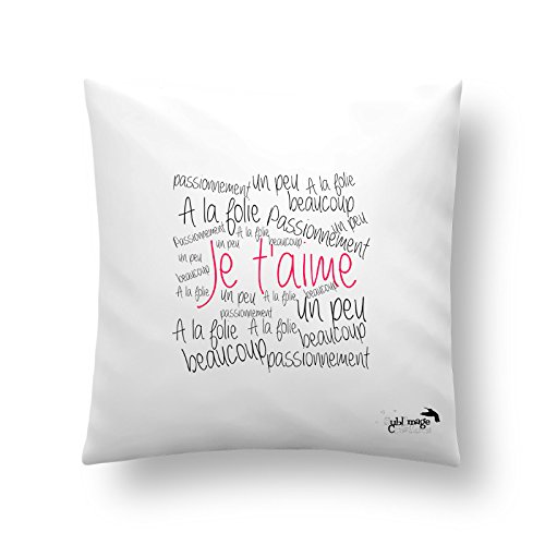 Coussin ou Housse de Coussin Je t'aime, Saint-Valentin, Amour, Anniversaire, idée Cadeau, Original, décoration Maison, (Housse 40 x 40cm)