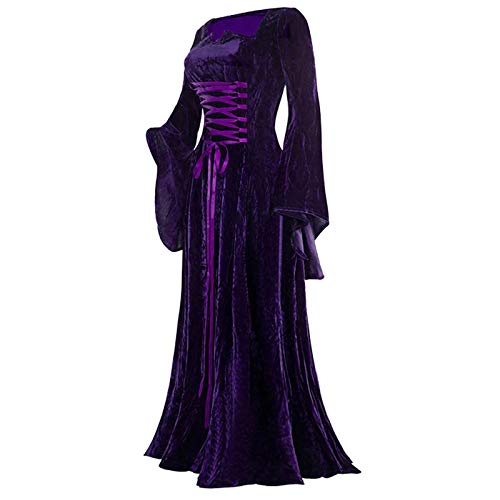 eiuEQIU Robe médiévale en velours pour femme - Rétro Moyen Âge - Gothique - Longue - Costume d'Halloween - Robe de soirée élégante - Robe de princesse punk - Robe médiévale - Renaissance Cover