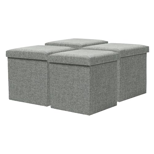 Image of Kuber Industries MDF Pack of 4 Storage Stool|Square Toy Storage Box|Foot Rest Stool|Folding Seating Stool|Wardrobe Organizer for Clothes-Books|Storage Box for Living Room|S Zh002Gy| Grey