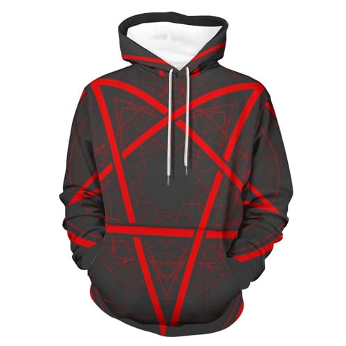 Hoodie Pentagramme Rouge - Sweat à Capuche Homme Femme Pull Manche Longue Noir Taille S