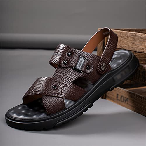 Men Shoes Vintage Real Leather Non-Slip Beach Slip-On Sandals Travel Slippers Black Brown(40)4