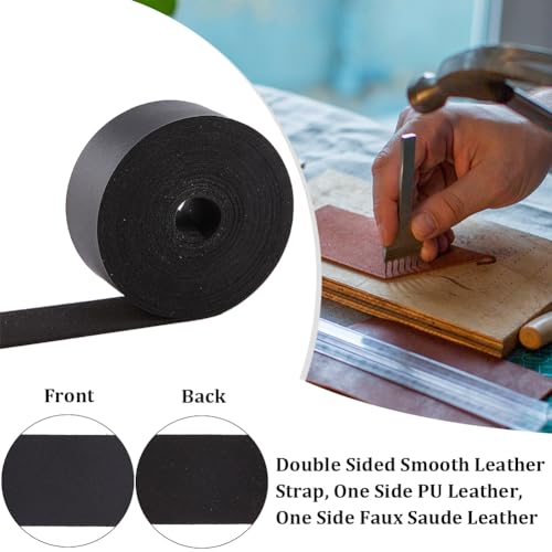 GORGECRAFT 30mm Wide Black Leather Strips 98 Inch Long Lychee Grain Flat Leather Cord 1.6mm Thick Imitation Leather Strap Threads Strings for DIY Crafts Guitar Belt Handles Making Braiding Ropes - Image 4