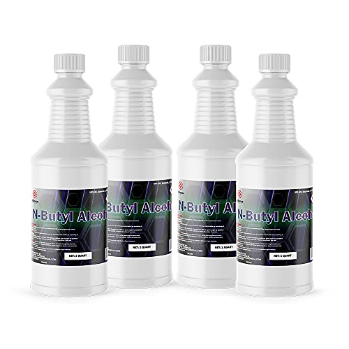 N-Butyl Alcohol - 1 Gallon - (4) 32 FL Oz Bottles w/Reusable Leak and Evaporation Proof Seals - Solvent for Paints, Lacquers, Varnishes, Resins, Gums, Vegetable Oils - Alliance Chemical