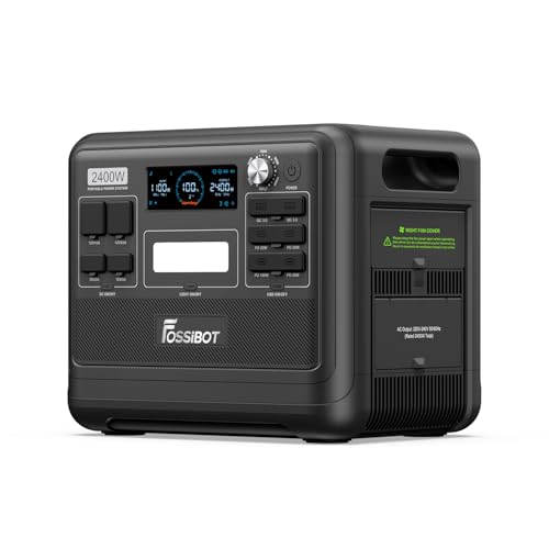 FOSSIBOT F2400 Station d'alimentation portable avec LiFePO4 2048 Wh, 3 sorties CA 2400 W (4800 W crête), générateur solaire 230 V AC/DC/USB C/QC3.0, générateur d'énergie mobile pour l'extérieur, le