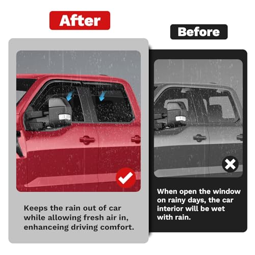 Image of Canvcle Window Visors Rain Guards for 2015-2025 2026 Ford F150 SuperCrew /2017-2026 F250 /F350 /F450 /F550 /Super Duty Crew Cab Accessories, Tape-On Side Window Wind Deflectors Vent Visors Rainproof Black