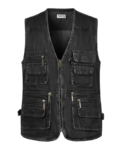 Gilet de pêche homme multi-poches en coton respirant avec fermeture éclair