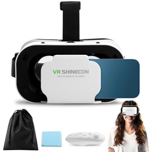 VR Headset, 3D VR Glasses Virtual Reality Headset for Kids & Adults with Controller, Universal Virtual Reality Goggles Compatible 4.7-6.5' for Movies,TV Video Games(Color:White)