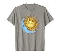 Celestial print of sun with moon in stars for retro witchy whimsigothic style. For your inner magical teenage witch, nostalgic 90s boho gothic decor, and vintage aesthetic Y2K vibes. Lightweight, Classic fit, Double-needle sleeve and bottom hem