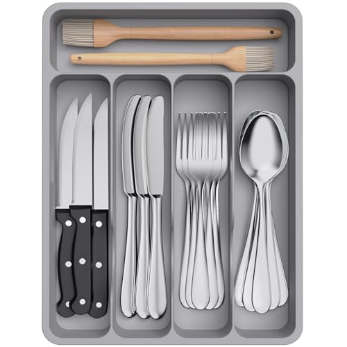 Lifewit Range Couverts pour Tiroir, Organisateur Couverts Tiroir Cuisine Rangement Ustensiles Bac de Rangement Couvert pour Cuillères Fourchettes Couteaux...