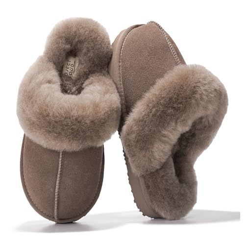 Project Cloud Genuine Leather Slippers for Women Footwear with Real Sheep Wool Lining Womens Clogs & Mule - Non-Slip Indoor/Outdoor Scuff Womens Slippers with Memory Foam Insole (Henka)