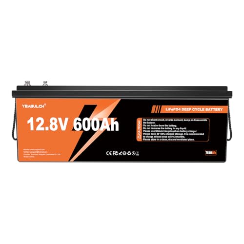 12V 600Ah LiFePO4 Battery Built-in 200A BMS 7680Wh Rechargeable Lithium Battery Up to 15000+ Deep Cycle Low Temperature Protection Perfect RV Solar Camping Off-Grid Home Energy Storage
