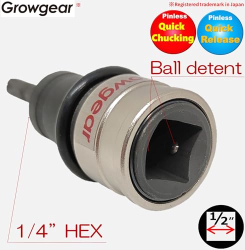 GROWGEAR Suporte de broca de impacto sem pino, adaptador de soquete hexagonal de 1/2
