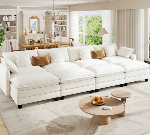 Image of Hanherry Modular Sectional Sofa,Cloud Couch for Living Room,Modern Deep Seat Sofa Chenille Fabric Comfy Couches with Throw Pillows & Movable Ottoman for Apartment