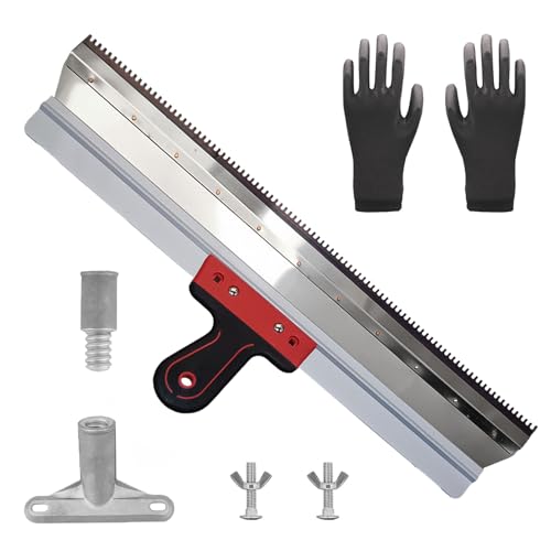 GANILITY Zahnspachtel 56 cm Edelstahl Rakel Ausgleichsmasse Flächenspachtel mit Handschuhen und Adapter Stehrakel Gezahnt für Gleichmäßigen Auftragen von Bodenbeschichtungen