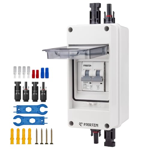 Pjerjzn Solar Panel Disconnect Switch 1000V 20A PV Disconnect Switch Box Outdoor Breaker and Enclosure for Solar PV Panels Homes Battery (20Amp)