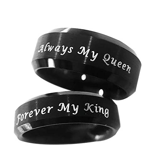 Aotiwe Anillos Bonitos Pareja Negro Anillo Alway My Queen Forever My King, Acero Titanio Anillos Pareja Mujer 9,5 & Hombre 9,5