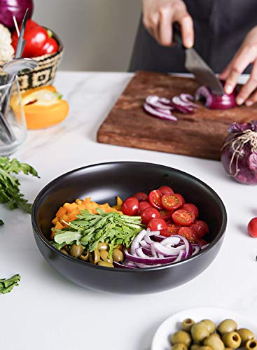 Le Tauci Pasta Bowls 45 Ounce, Large Salad Bowls And Serving Bowls, Soup Bowl, Ceramic Pasta Plates, Set Of 4, Matte Black #TOP4