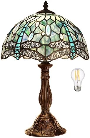 MOOVIEW Tiffany Lamp Table Lamp Stained Glass Dragonfly Bedside Lamp Reading Desk Light for Bedroom Living Room 18’’ Tall 1 PCS LED Bulb(2700K E26) Included