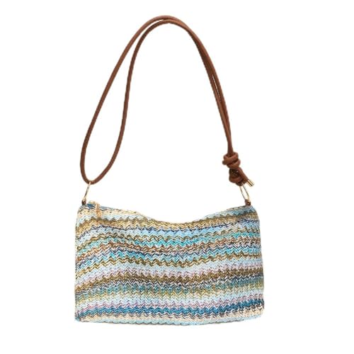 Image of Women's Woven Beach Shoulder Handbag Colorful Straw Tote Bag Summer Vacation Crossbody Bag