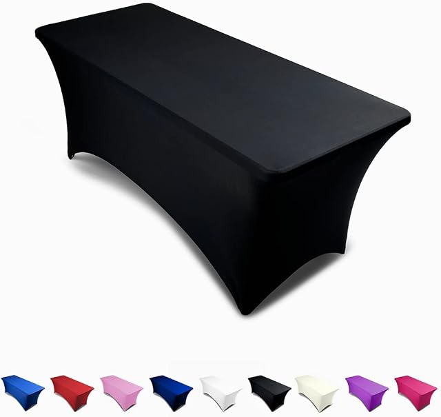 6ft Tablecloth Rectangular Spandex Linen - Black Table Cloth Table Cover for 6 Foot Folding Table, Wedding Party, Beauty Event Decoration, Kitchen