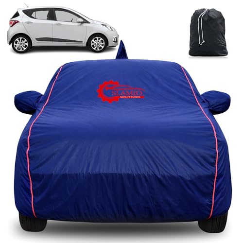 Image of 100% Waterproof Car Cover for Hyundai's i10 2013-2018 | All-Weather, Dustproof & UV Protection | Heavy-Duty 3-Layer Fabric | Custom Fit with Mirror & Antenna Pocket | Navy Blue