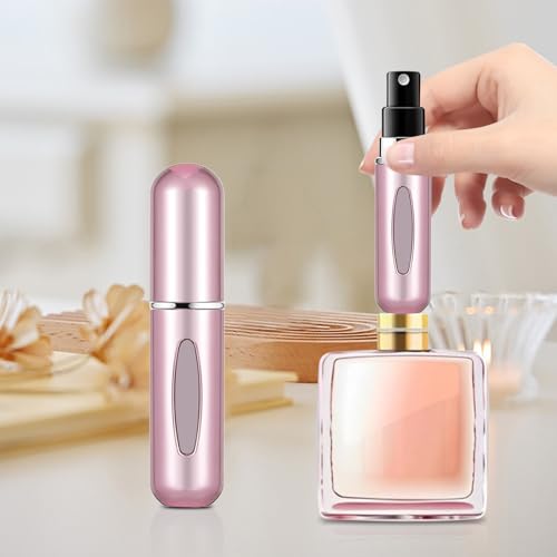 Image of Portable Mini Perfume Atomizer Bottle, 5ml /0.17oz Refillable Spray, Scent Pump Case, Travel Atomizer (Glossy Pink)