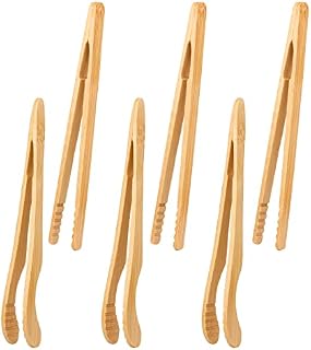 6 Pack Bamboo Toaster Tongs ,Natural Wooden Tongs for Cooking ,Sweet Tongs, Kongfu Tea Utensil Tweezers ,Kitchen Feeding Tongs for Bread, Fruit,Buffet,Salad