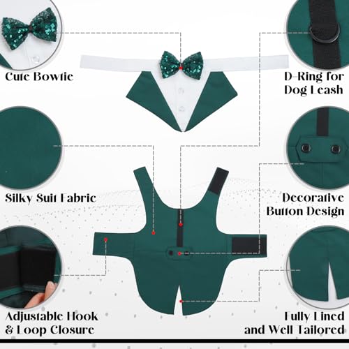 Hunde Smoking Hochzeit, Hochzeitsoutfit Hund Fliege Hochzeit Hunde Anzug für Hochzeit Dog Tuxedo Wedding Smoking Hochzeit(Dunkelgrün, L)