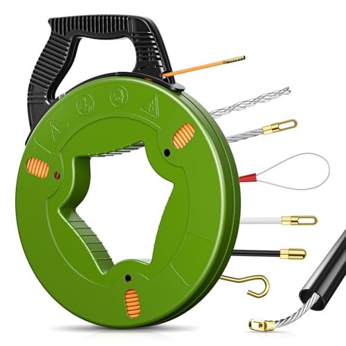 MINENICE Kabeleinziehhilfe 50m, 4,5mm Einziehspirale Einziehfeder inkl. 6 Adapter, Zugdraht für Leerrohre, Einziehhilfe für Leerrohre, Zugdraht, Kabelzieher für Kabel & Elektroinstallationen