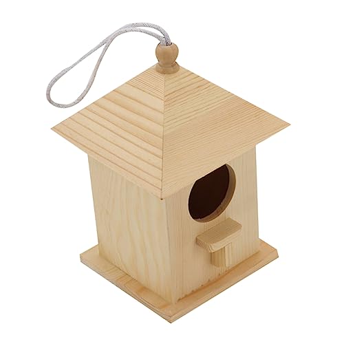 鳥用品 巣箱 小鳥の家 リスの家 鶏小屋の付属品 小さな鳥かご ネスティング ペイントするバードハウス 鳥の屋外の巣 木の鳥の巣 鳥のための木の巣 木の鳥の庭の巣 木製 Beige -