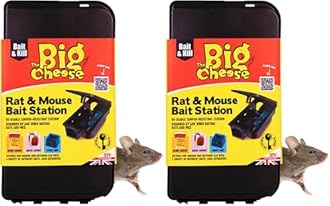 The Big Cheese Rat and Mouse Bait Box - Safe Control of Rat Poison and Mouse Poison, Black (Pack of 2)