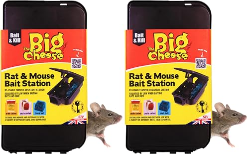 The Big Cheese Rat and Mouse Bait Box - Safe Control of Rat Poison and Mouse Poison, Black (Pack of 2)