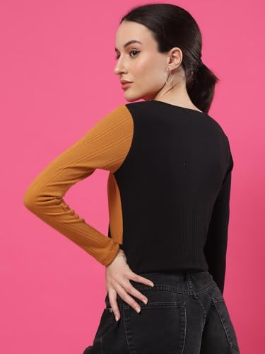 Image of Rigo Casual Wear V Neck Rib Knit Top for Women | Slim Fit Long Sleeves Western Tops for Women