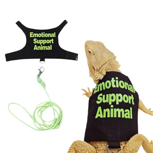 Fnaobai Bearded Dragon Harness and Leash Set Adjustable Reptile Lizard Leash Rope Vest Clothes Starter Kit Accessories for Small Animal Outdoor Walking Training (Green)