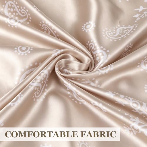 Image of DRESHOW 35 inch Large Square Satin Head Scarf - 4Pcs Silk Accessories Classic Patterned Squares Beach Bandanas for Women