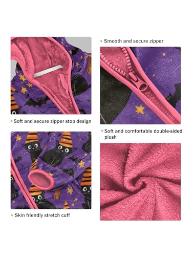 Purple Halloween Cat Bat Girls Fleece Jacket Girls Jacket Girl Coats Zip Up Hoodie Children Outerwear 2-3T3
