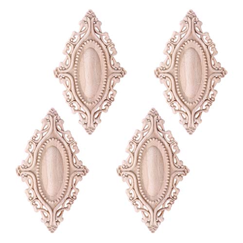 4pcs木製の彫刻用アップリケ楕円形の彫刻花未塗装フレーム家具アップリケ