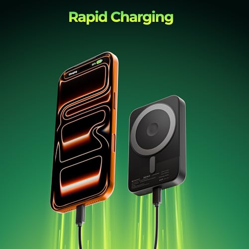 Image of Zebronics 10000mAh MagSecure Compatible Powerbank, 15W Wireless Charging, 22.5W Rapid Charging, Type-C PD Input & Output, Built-in Stand, LED Indicator, Multi-Protection (EnergiSafe 10R5, Black)